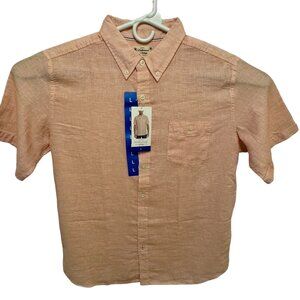 Mens Shirt Large Orange Weatherproof Vintage Short Sleeve Button Down L Lg Peach